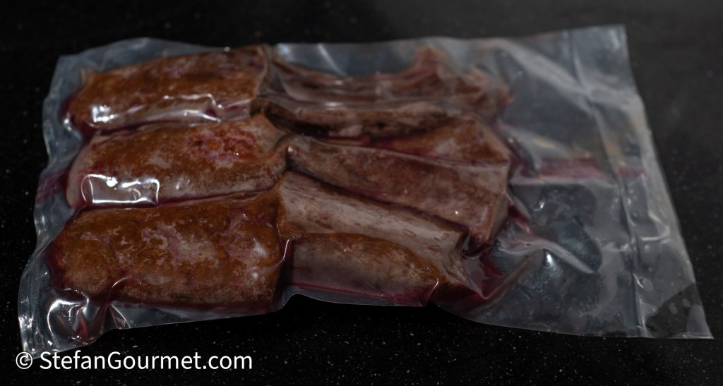 Vacuum-sealed hare fillets ready for sous-vide cooking.