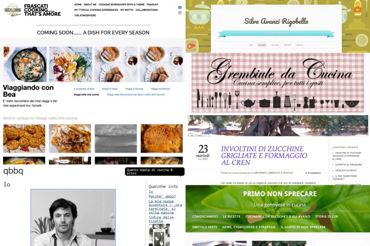 A collage of various food and cooking-related websites showcasing recipes, cooking workshops, and culinary content.