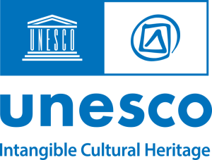 UNESCO logo featuring the text 'unesco' and the phrase 'Intangible Cultural Heritage' next to a symbol representing cultural heritage.